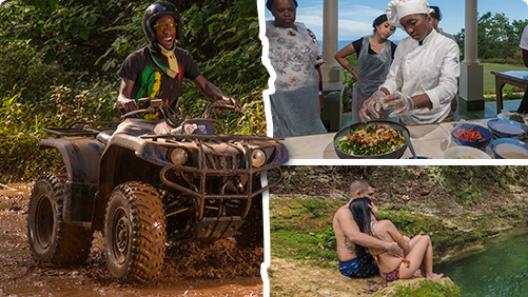 Man in ATV Chef Cooking and couple hug in Secret Blue Hole Yaaman