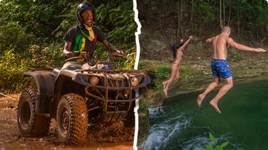 Man in ATV couple throwing a dive to the Secret Blue Hole